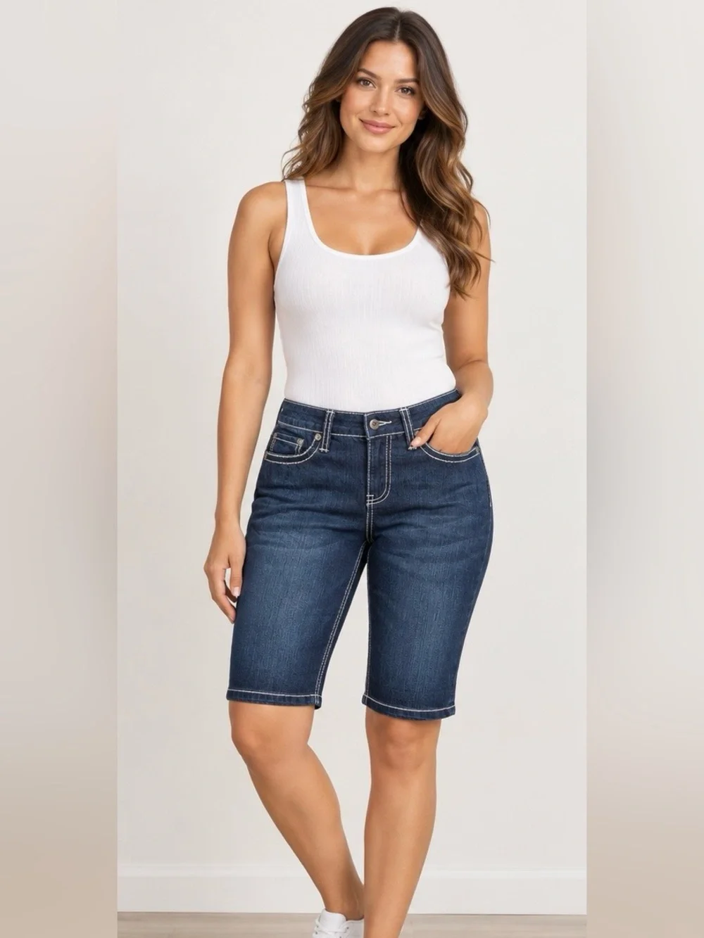 Royalty by YMI Dark Wash Embroidered Denim Bermuda Shorts Size 10